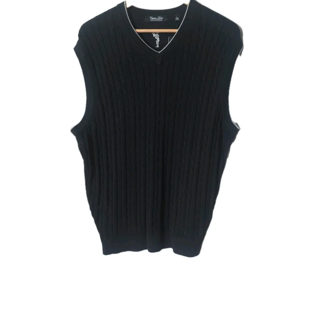 NWT Cypress Links Mens Cable Knit V-Neck Sweater Vest Cotton Golf Lightweight L
